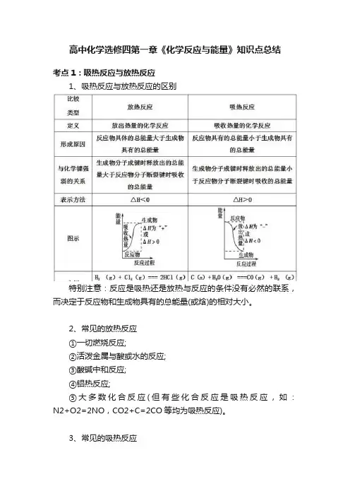 高中化学选修四第一章《化学反应与能量》知识点总结