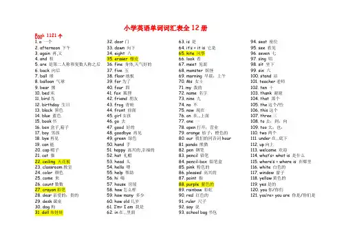 小学英语单词表全册小学单词表