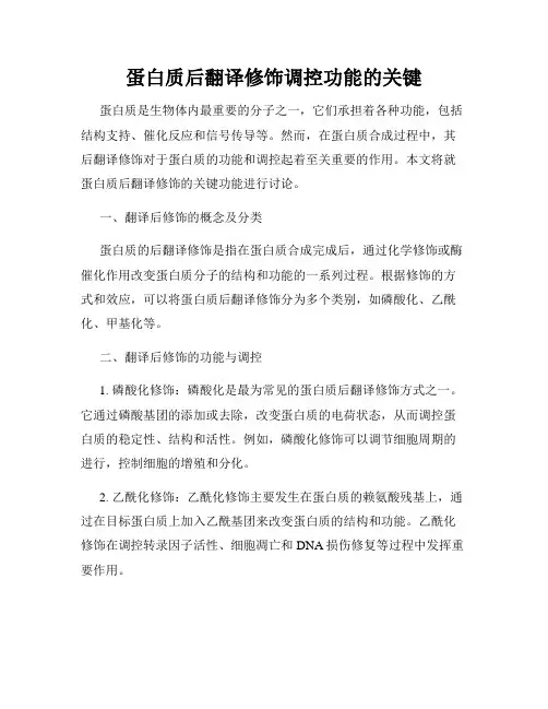 蛋白质后翻译修饰调控功能的关键