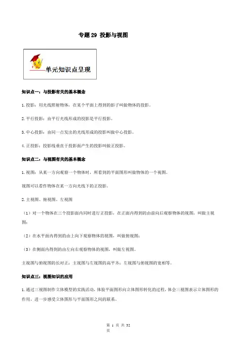 数学中考一轮单元总复习达标精准突破-专题29  投影与视图
