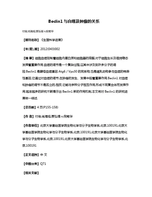 Beclin1与自噬及肿瘤的关系