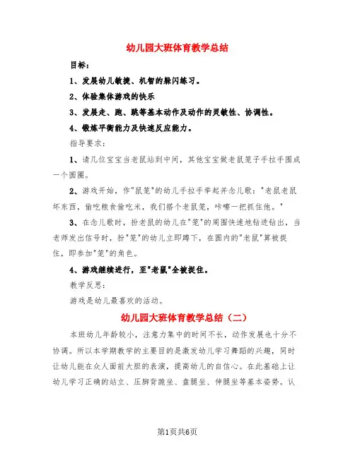 幼儿园大班体育教学总结(4篇)