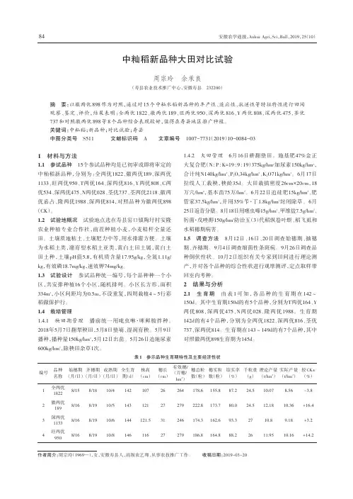 中籼稻新品种大田对比试验