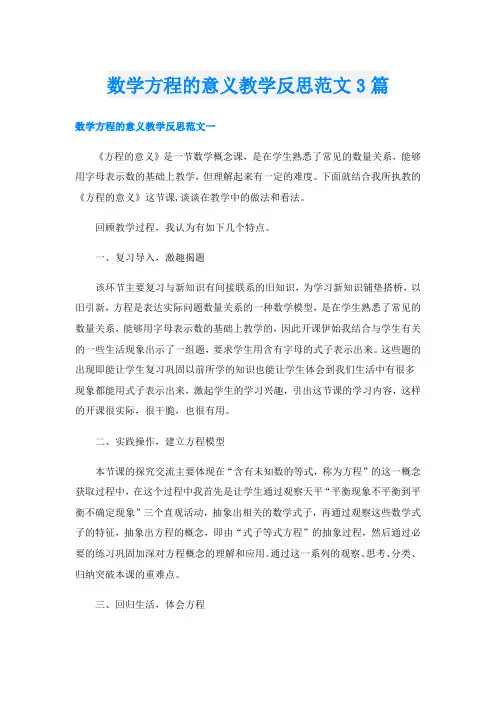 数学方程的意义教学反思范文3篇
