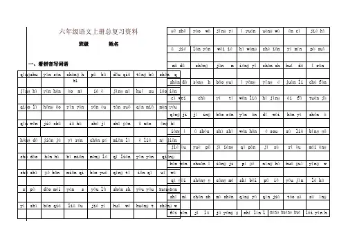2019年新人教版小学六年级上册语文总复习资料 75页