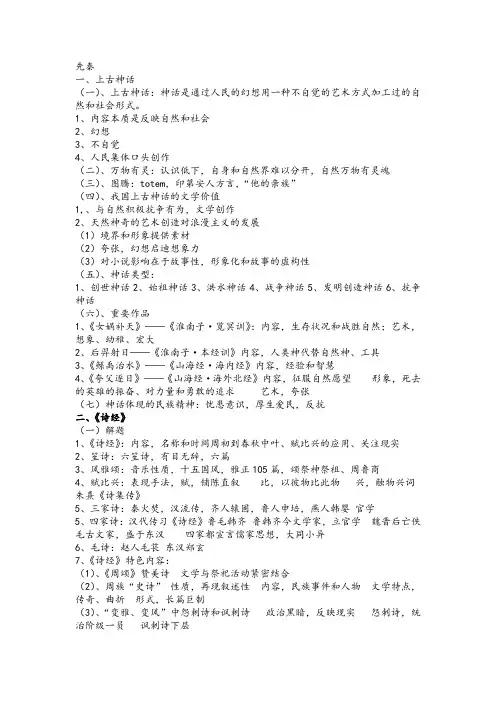 古代文学史要点精简笔记