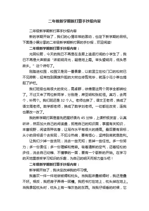 二年级新学期新打算手抄报内容