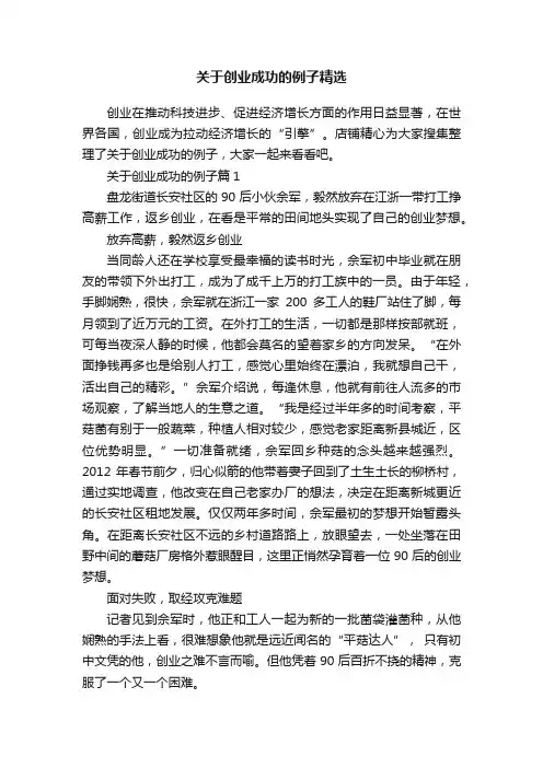 关于创业成功的例子精选