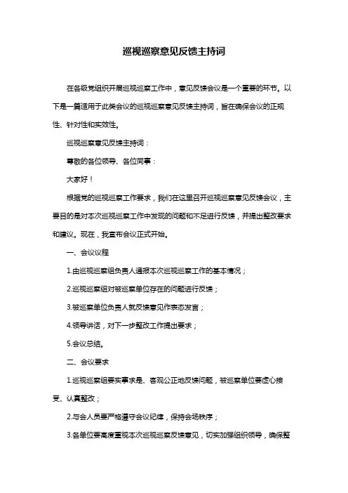巡视巡察意见反馈主持词