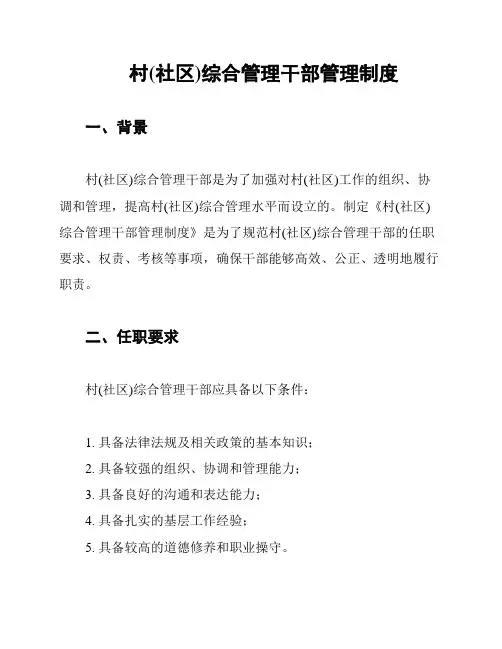 村(社区)综合管理干部管理制度