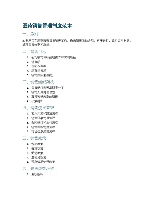 医药销售管理制度范本