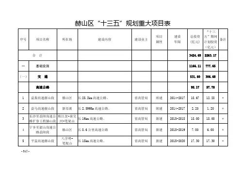 赫山区十三五规划重大项目表