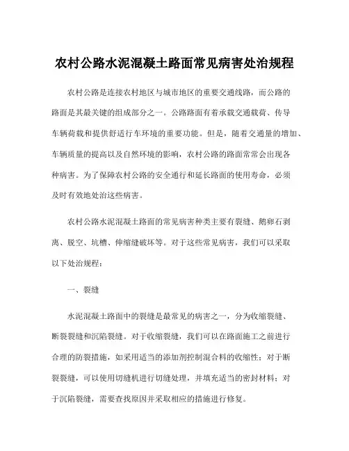 农村公路水泥混凝土路面常见病害处治规程