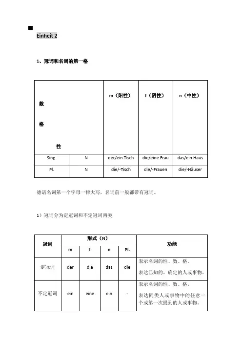 新编大学德语1语法总结