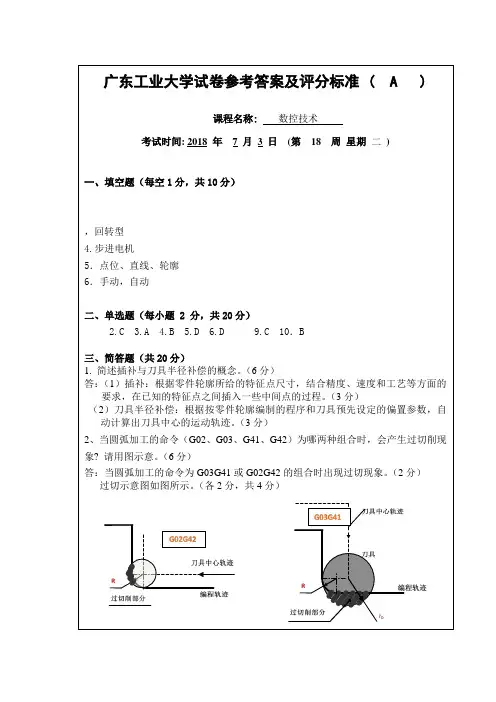 2018 数控技术 答案及评分标准(A卷