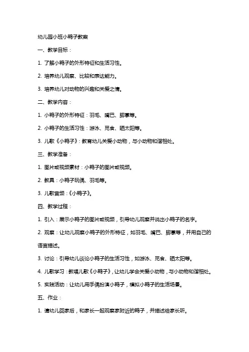 幼儿园小班小鸭子教案