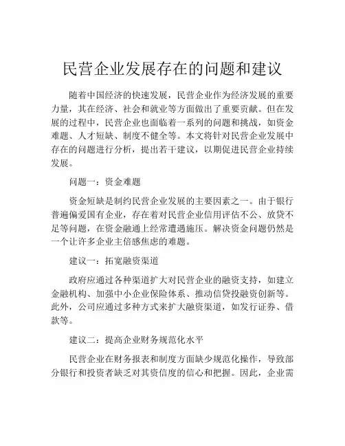 民营企业发展存在的问题和建议
