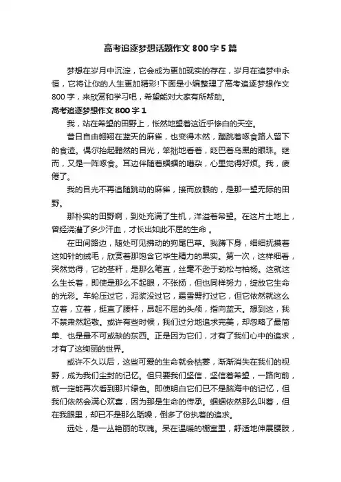 高考追逐梦想话题作文800字5篇