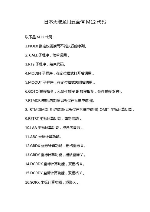 日本大隈龙门五面体M12代码
