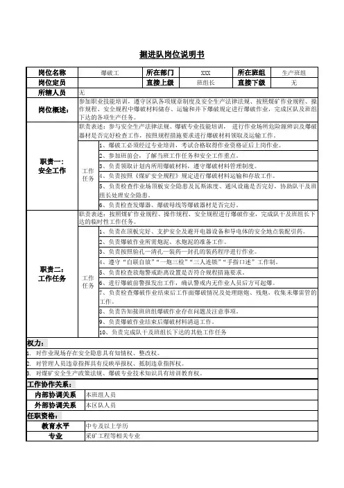 煤矿掘进队岗位说明书