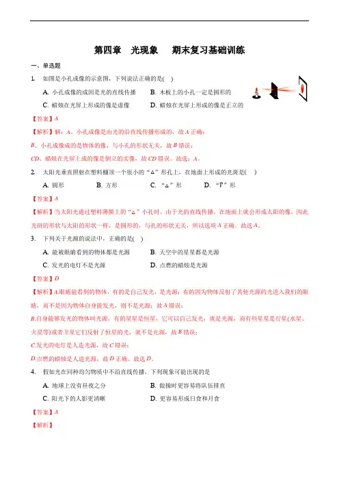 第四章 光现象(基础训练)(解析版))