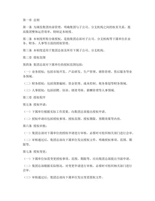 集团分级授权管理制度模板