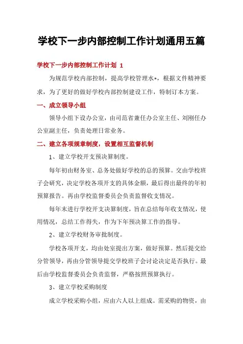 学校下一步内部控制工作计划通用五篇