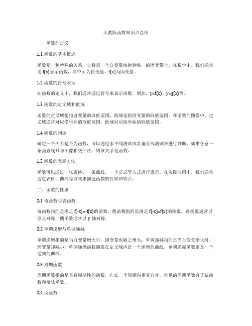 人教版函数知识点总结