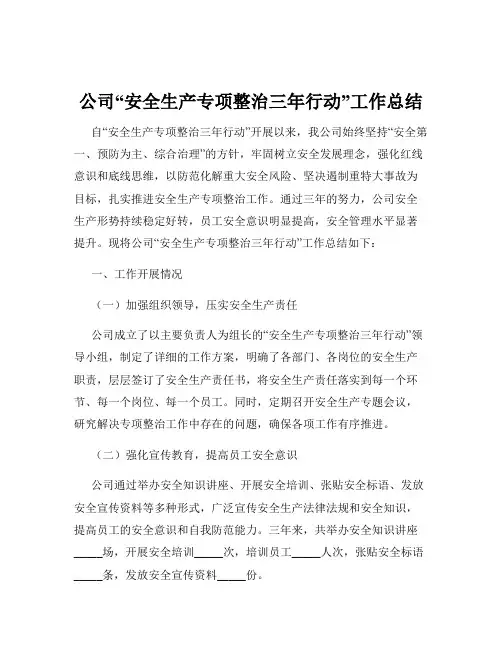 公司“安全生产专项整治三年行动”工作总结