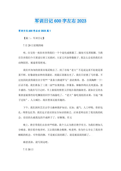 军训日记600字左右2023