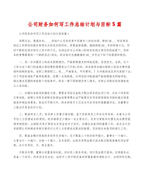 公司财务如何写工作计划与目标5篇