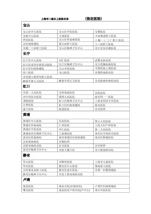 上海市二级以上医院名录