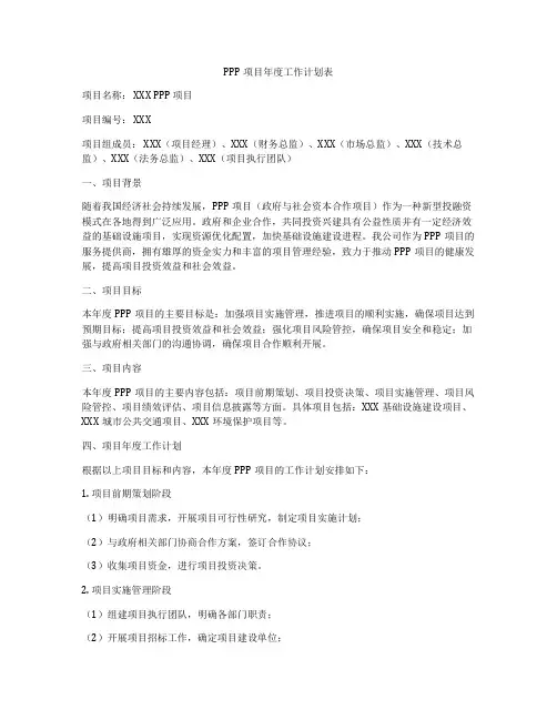 PPP项目年度工作计划表