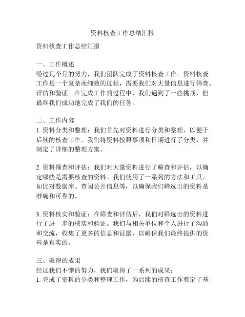 资料核查工作总结汇报