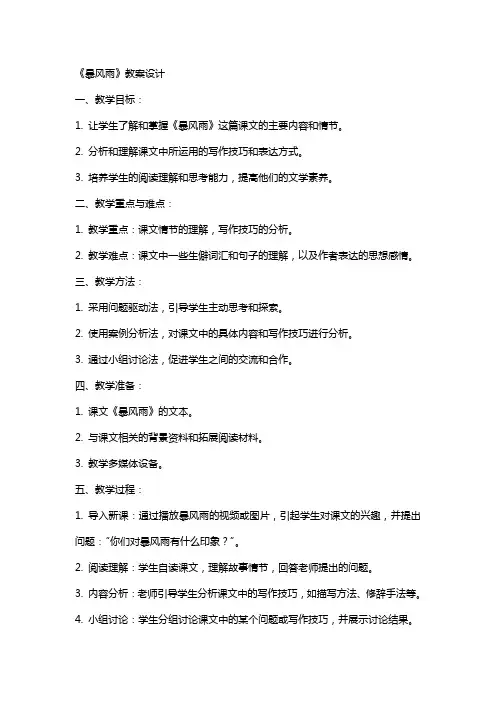《暴风雨》教案设计