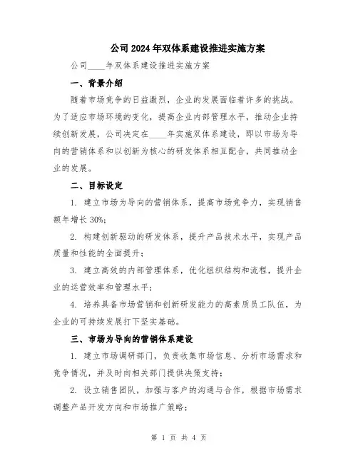 公司2024年双体系建设推进实施方案