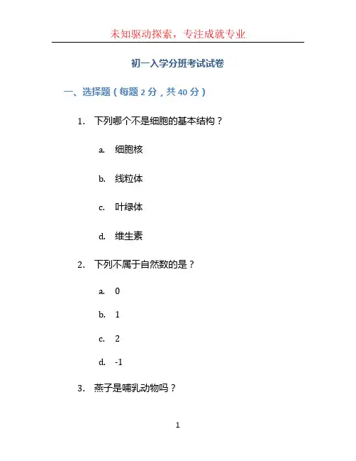 初一入学分班考试试卷