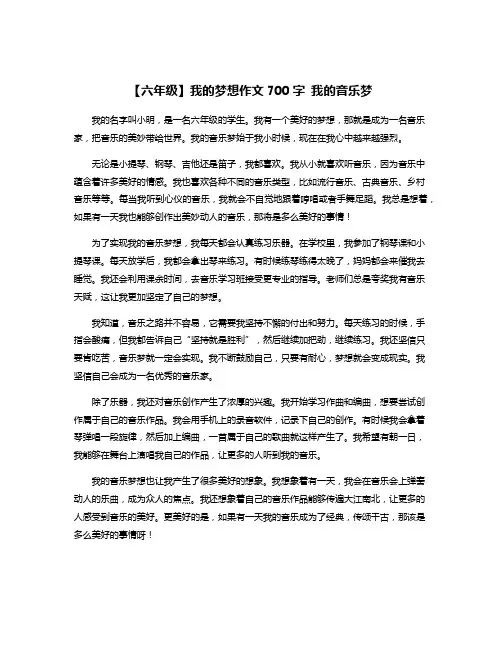 【六年级】我的梦想作文700字 我的音乐梦