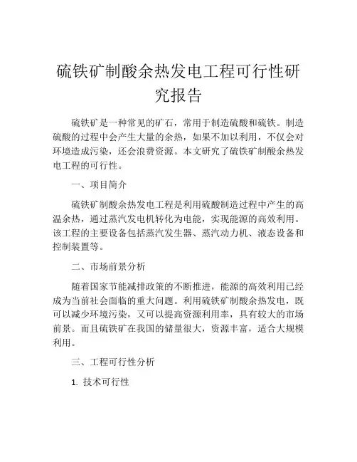 硫铁矿制酸余热发电工程可行性研究报告