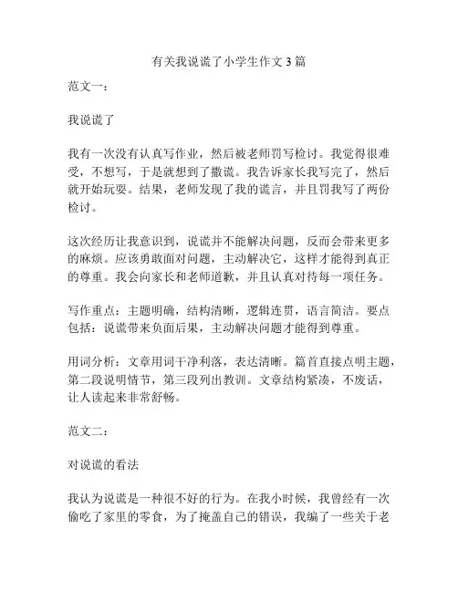 有关我说谎了小学生作文3篇
