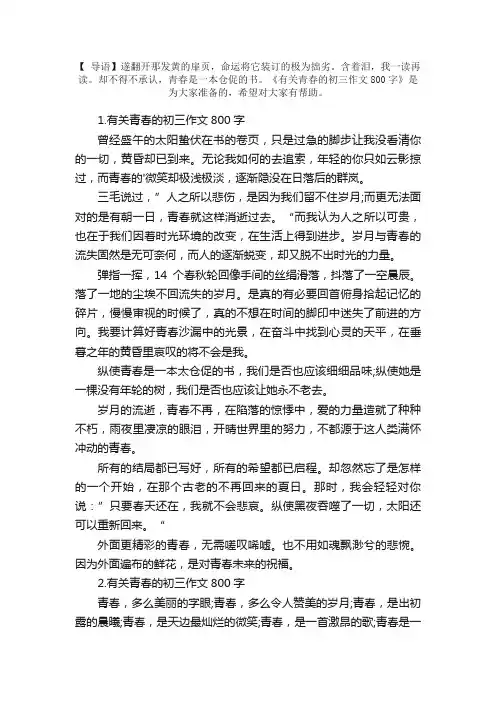 有关青春的初三作文800字【5篇】
