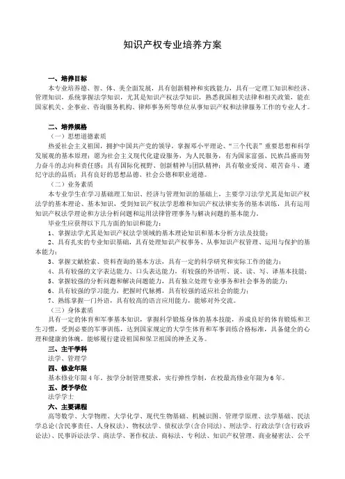 知识产权专业培养方案
