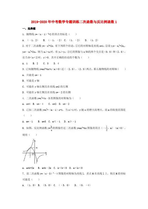 2019-2020年中考数学专题训练二次函数与反比例函数1