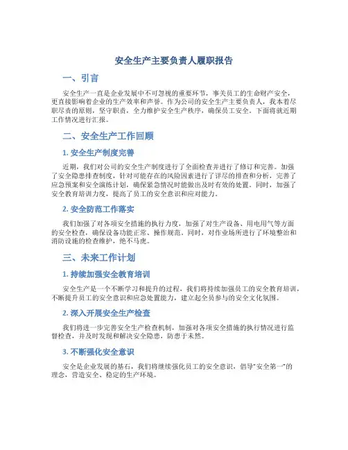 安全生产主要负责人履职报告
