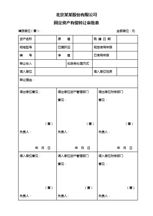 固定资产有偿转让审批表