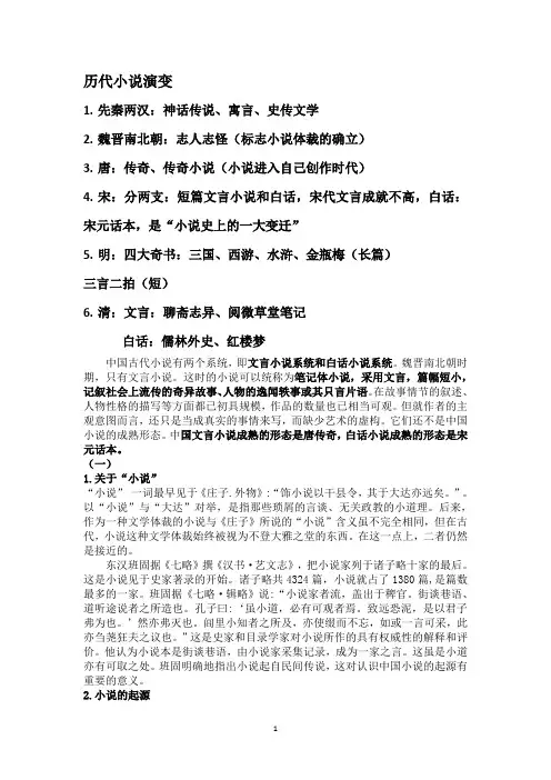 古代历代小说发展演变