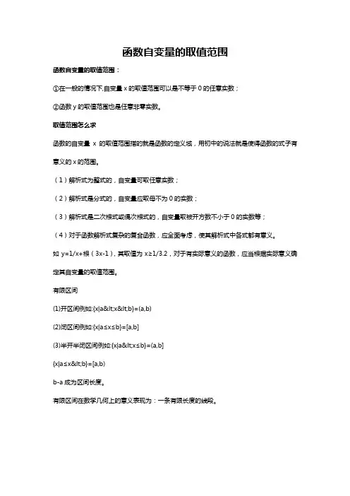 函数自变量的取值范围