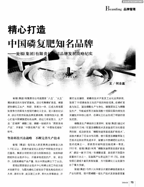 精心打造中国磷复肥知名品牌——瓮福(集团)有限责任公司品牌发展战略纪实