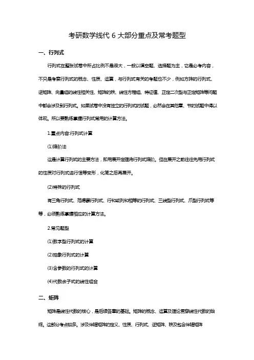 考研数学线性代数六大重点笔记+常考题型