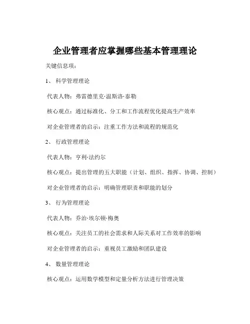 企业管理者应掌握哪些基本管理理论